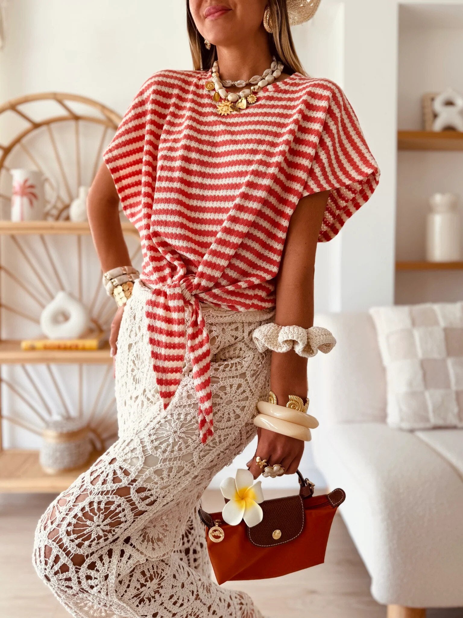 ESTCSCO Striped Cotton Sweater Coral