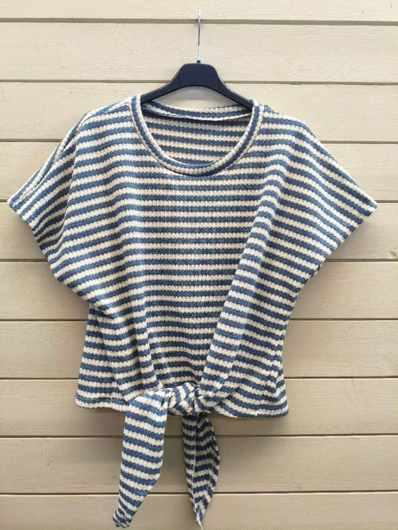 ESTCSDB Striped Cotton Sweater Denim Blue