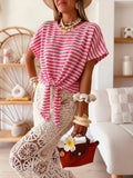 ESTCSPK Striped Cotton Sweater Pink