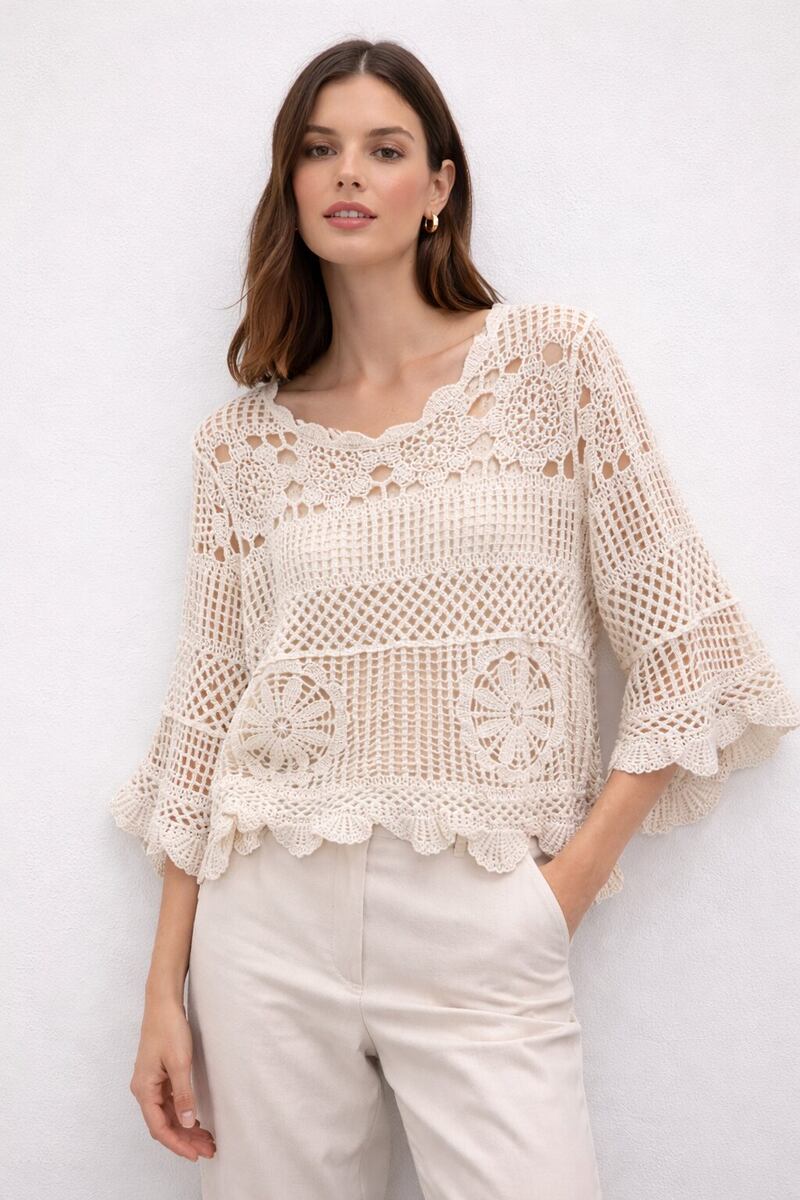 LUBCS Boho Chic Crochet Sweater Cotton One Size S/M