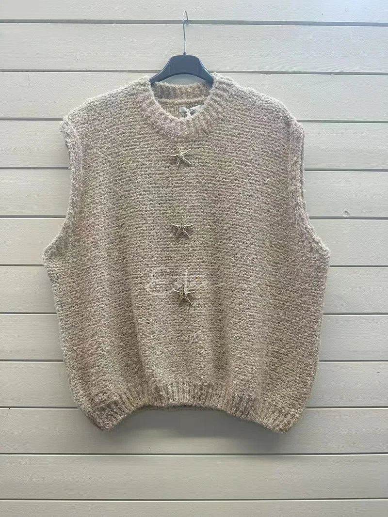 ESTTD1 Beige Teddy Knit Vest 2