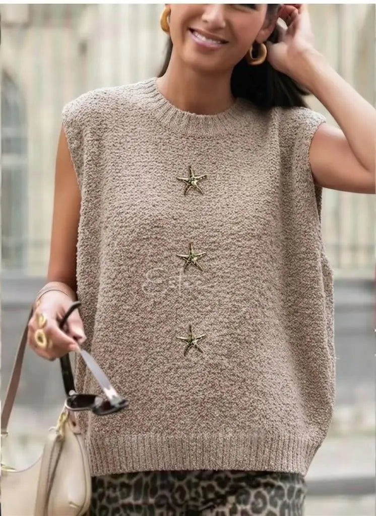 ESTTD1 Beige Teddy Knit Vest