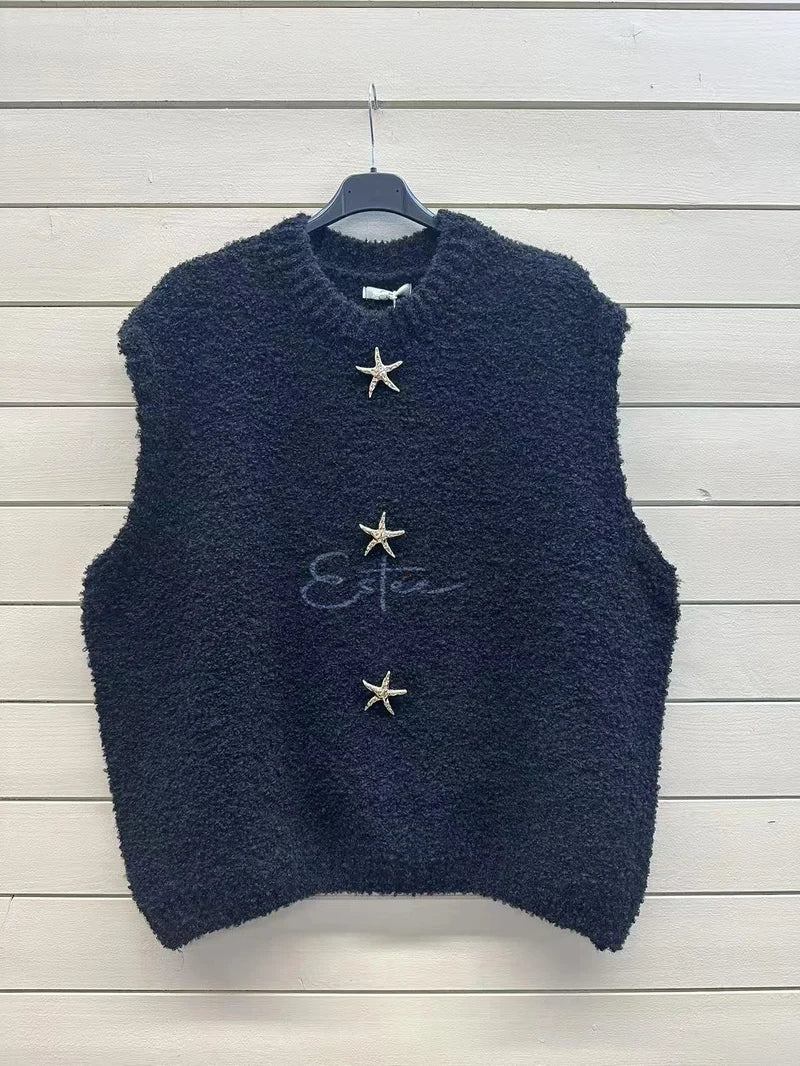 ESTTD2 Black Teddy Knit Vest