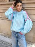ESTSW7 Sky Blue Striped Knit Sweater