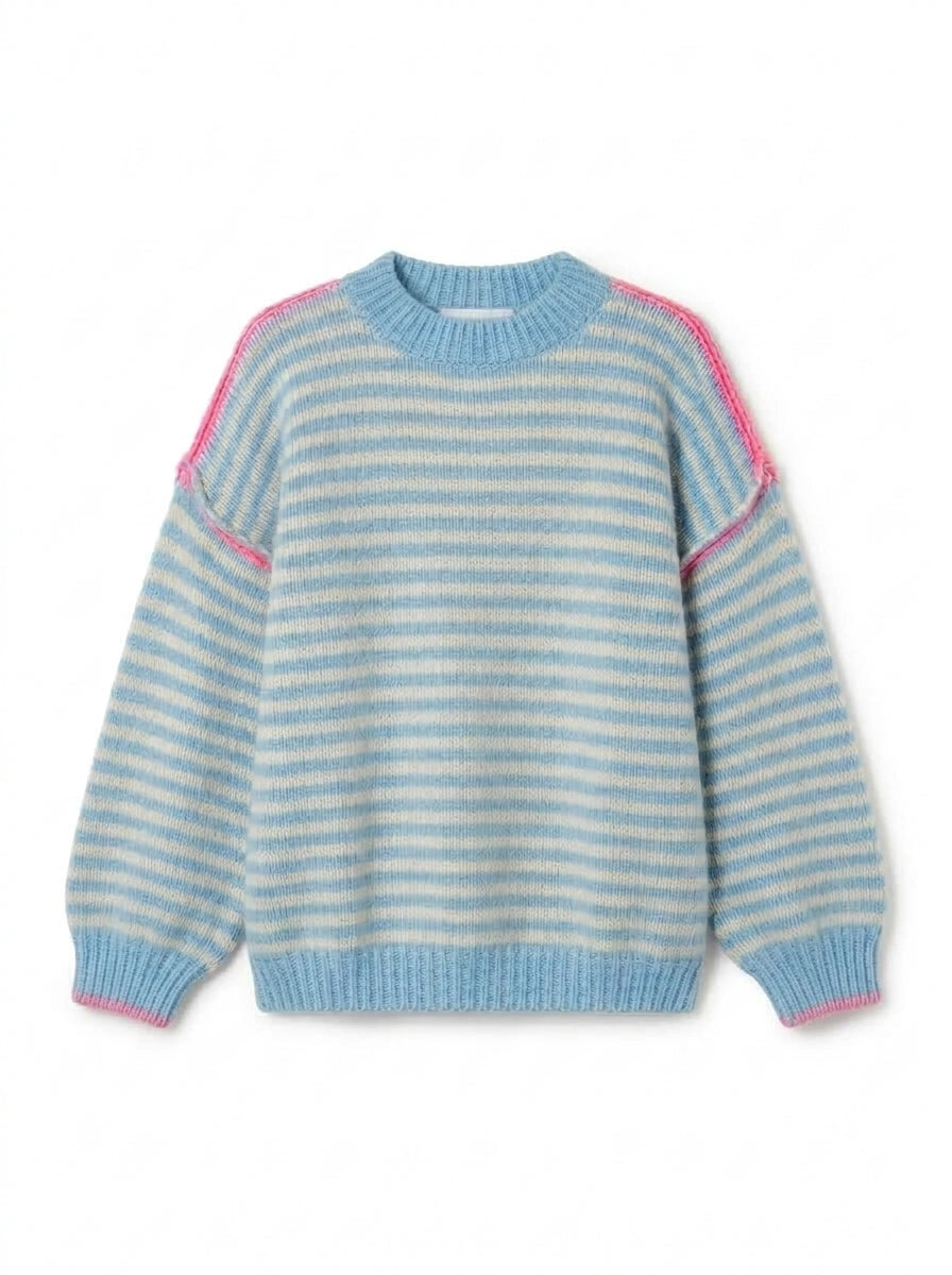 ESTSW7 Sky Blue Striped Knit Sweater