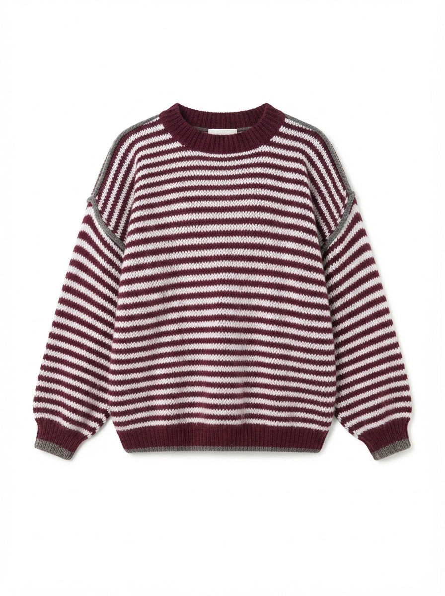 ESTSW1 Burgundy Striped Knit Sweater