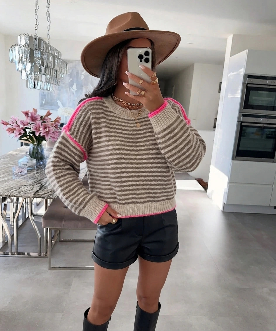 ESTSW3 Ivory Striped Knit Sweater