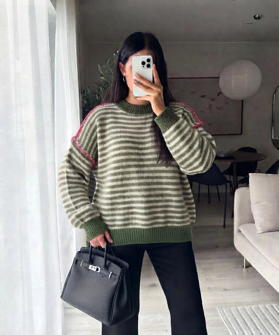 ESTSW5 Khaki Striped Knit Sweater
