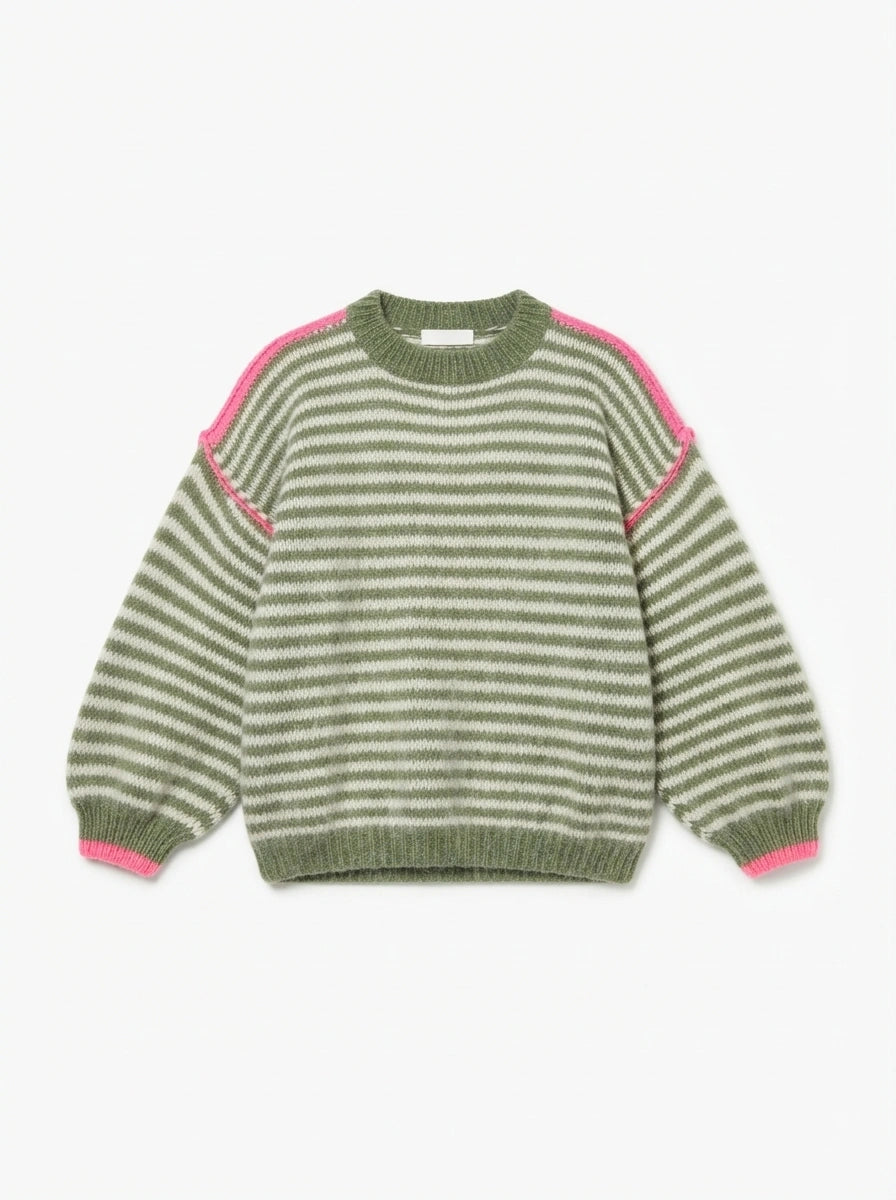 ESTSW5 Khaki Striped Knit Sweater