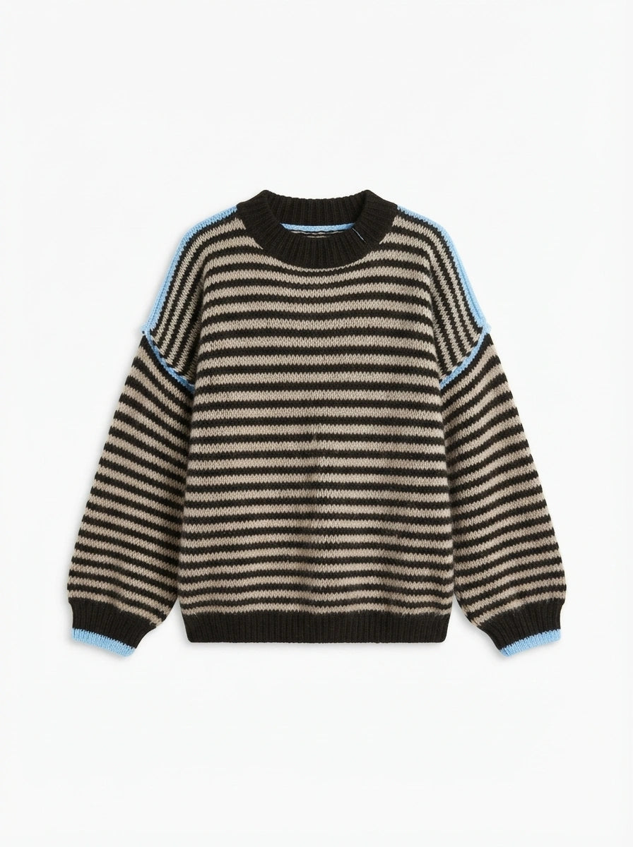 ESTSW4 Dark Brown Striped Knit Sweater