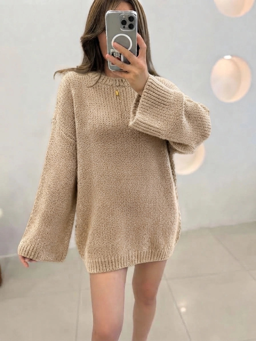ESTRN5 Beige Relaxed Knit Sweater