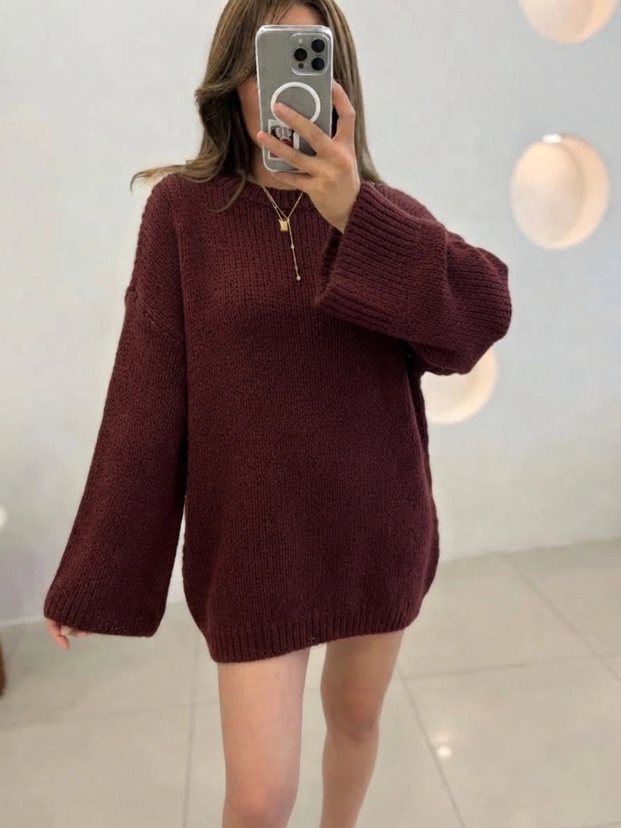 ESTRN4 Burgundy Relaxed Knit Sweater