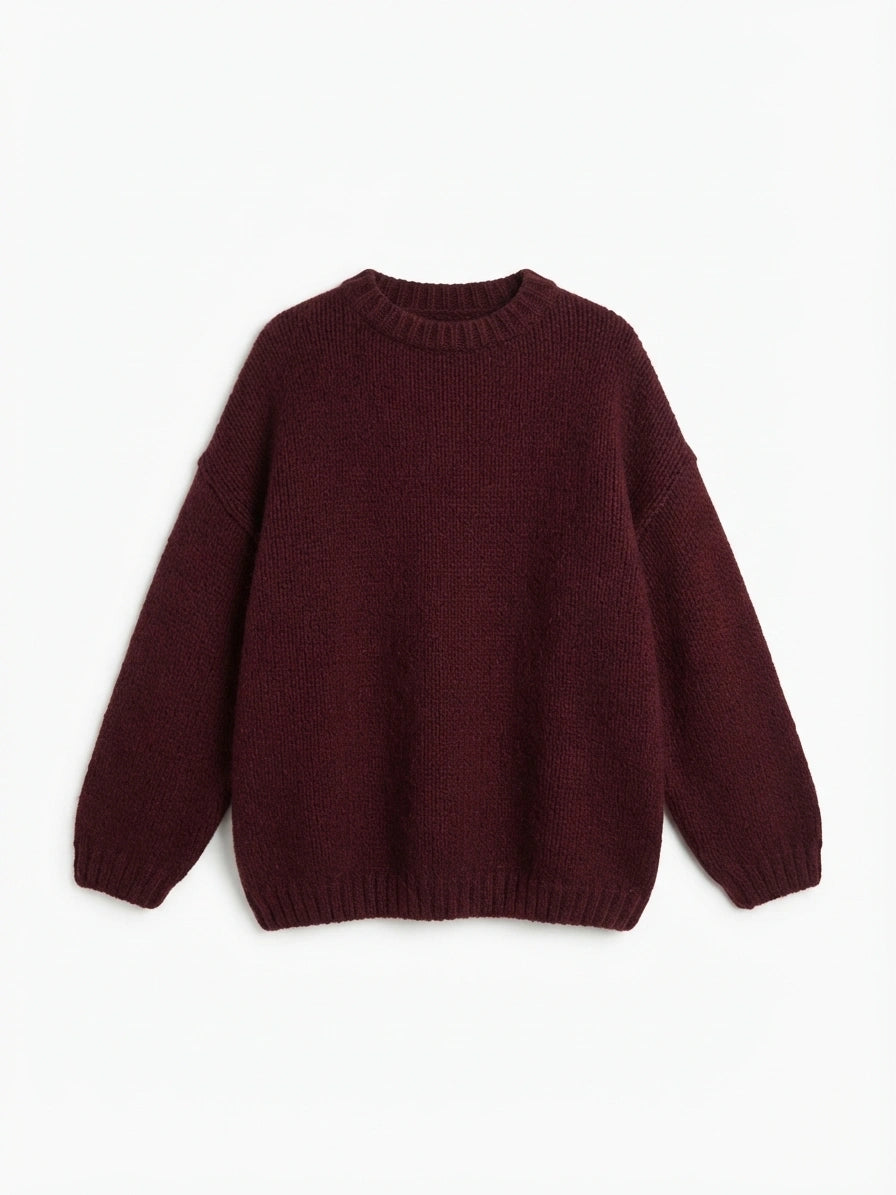 ESTRN4 Burgundy Relaxed Knit Sweater