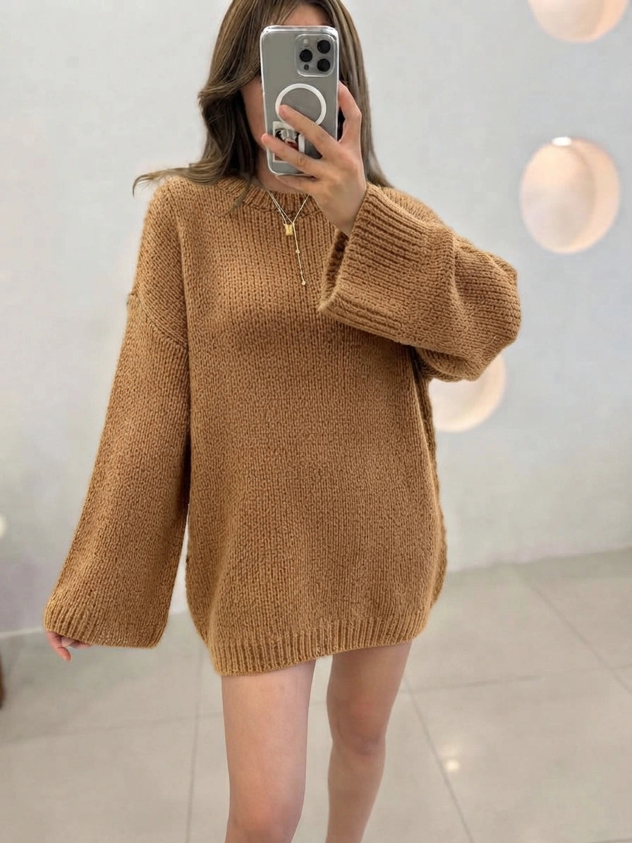 ESTRN8 Caramel Relaxed Knit Sweater