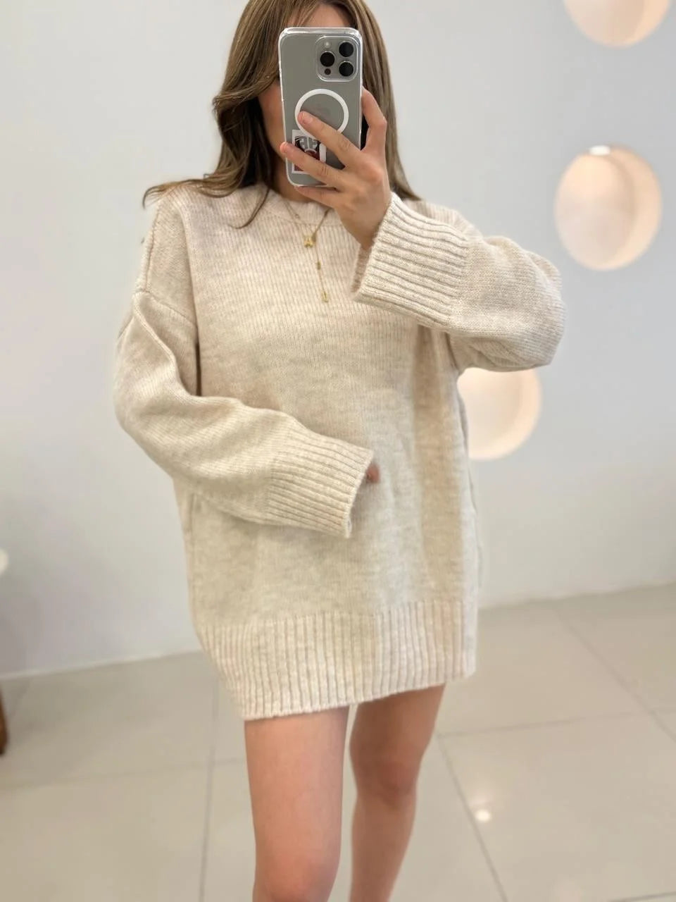ESTRN1 Ivory Relaxed Knit Sweater