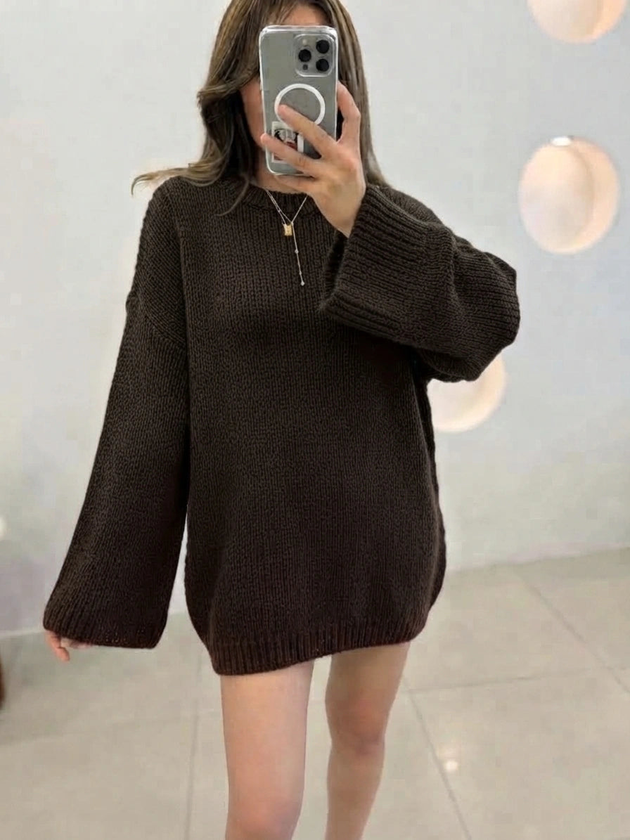 ESTRN6 Dark Brown Relaxed Knit Sweater