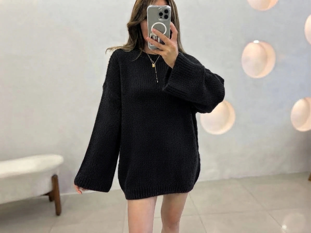 ESTRN2 Black Relaxed Knit Sweater