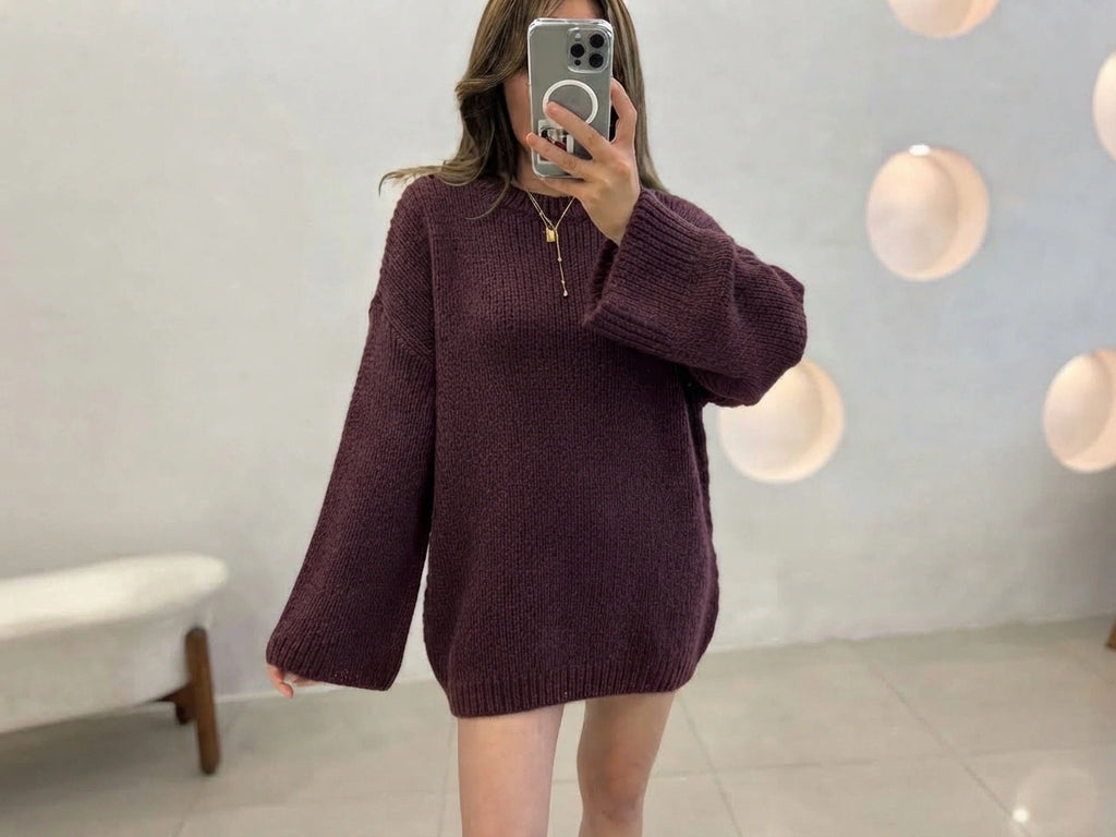 ESTRN10 Purple Relaxed Knit Sweater