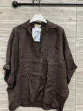 ZOSW2DN Pure Linen Popover Top Dark Brown