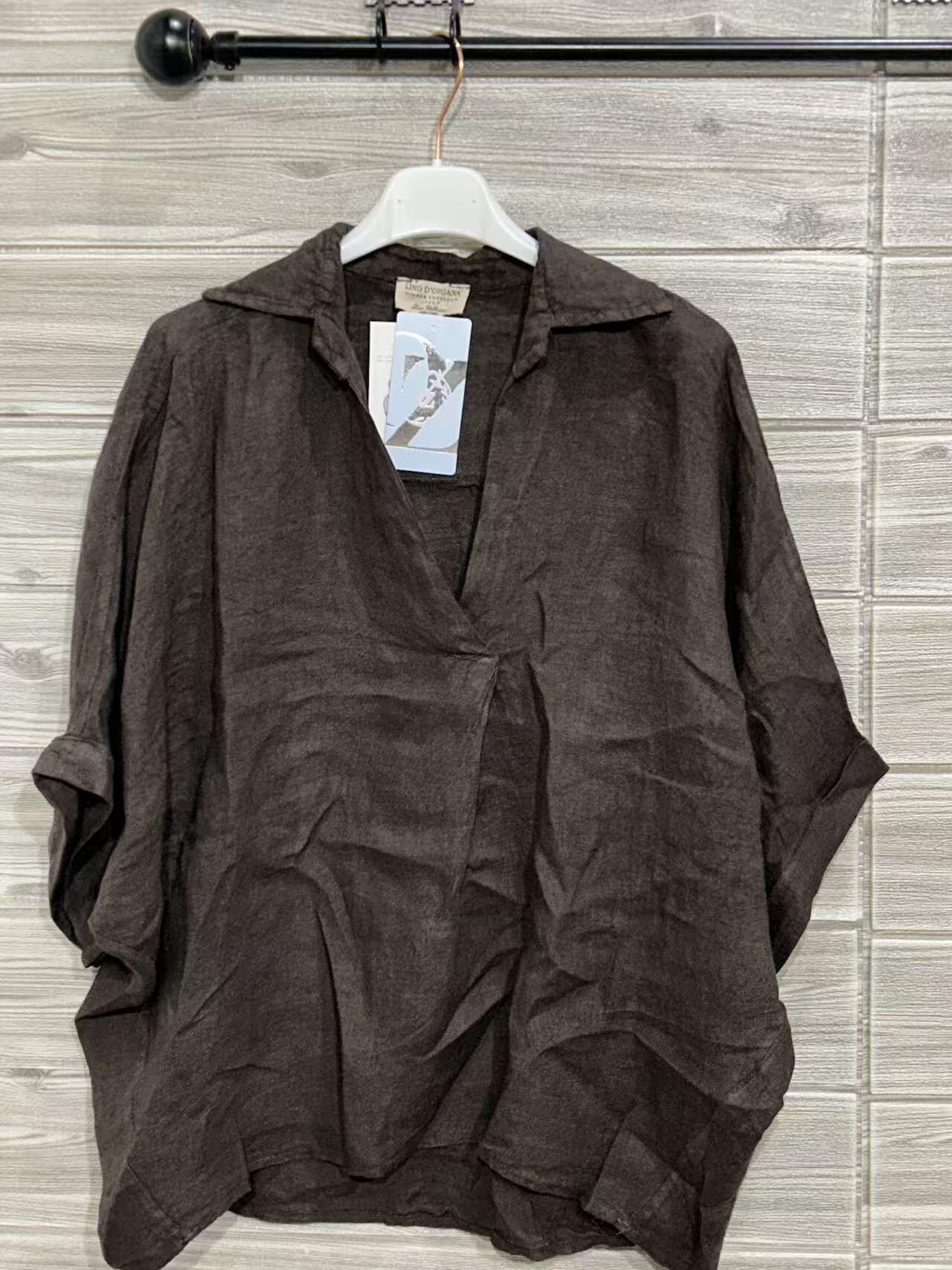 ZOSW2DN Pure Linen Popover Top Dark Brown