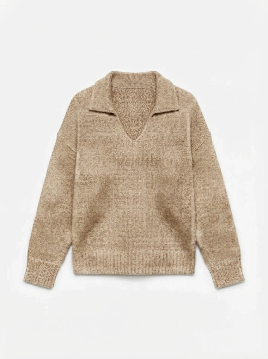 ESTPC5 Beige Polo Collar Sweater