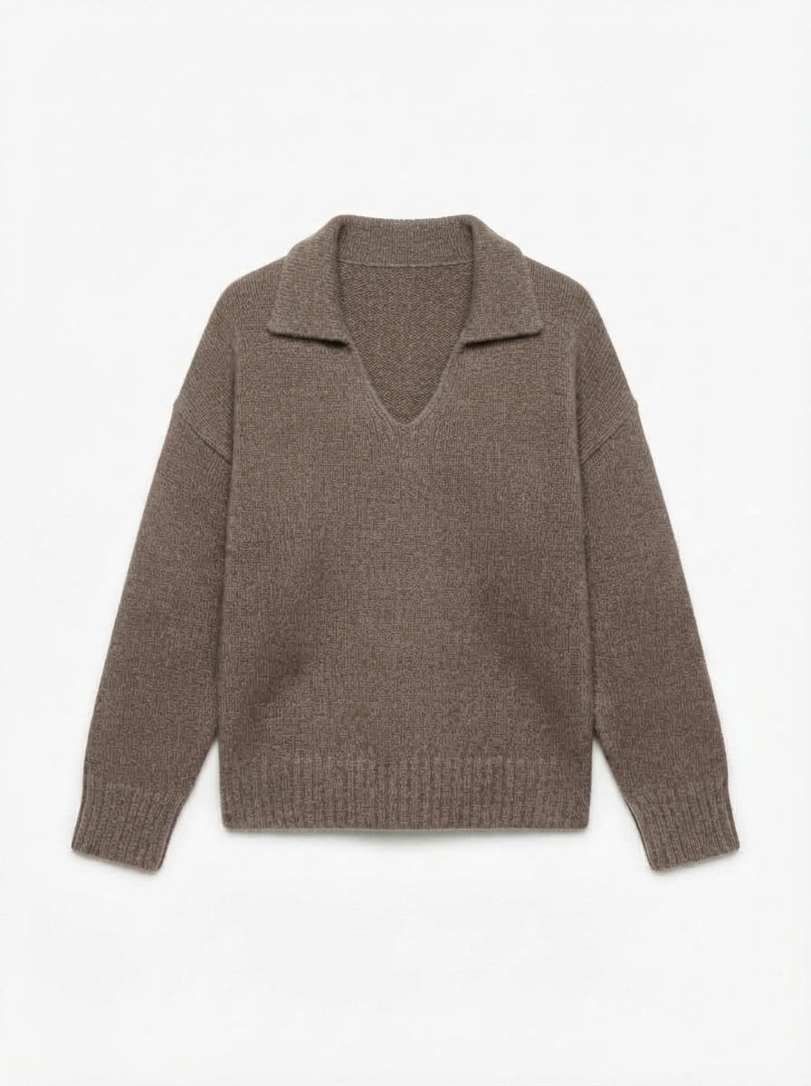 ESTPC6 Taupe Polo Collar Sweater