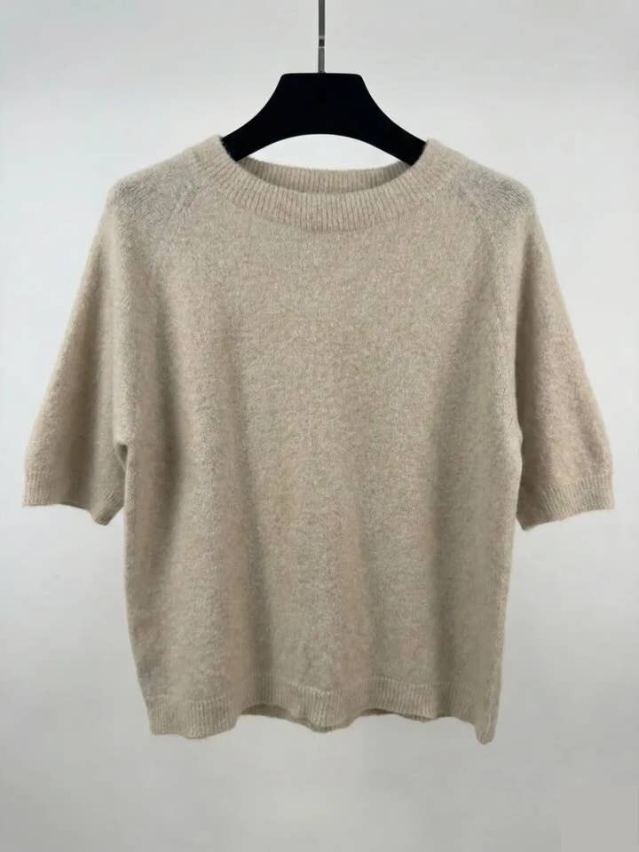 MYSSBASBG Short Sleeve Baby Alpaca Sweater T-Shirt Beige