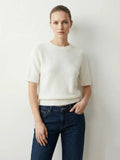 MYSSBASW Short Sleeve Baby Alpaca Sweater T-Shirt White