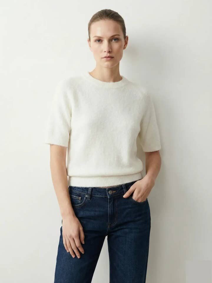 MYSSBASW Short Sleeve Baby Alpaca Sweater T-Shirt White