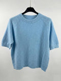 MYSSBASSB Short Sleeve Baby Alpaca Sweater T-Shirt Sky Blue