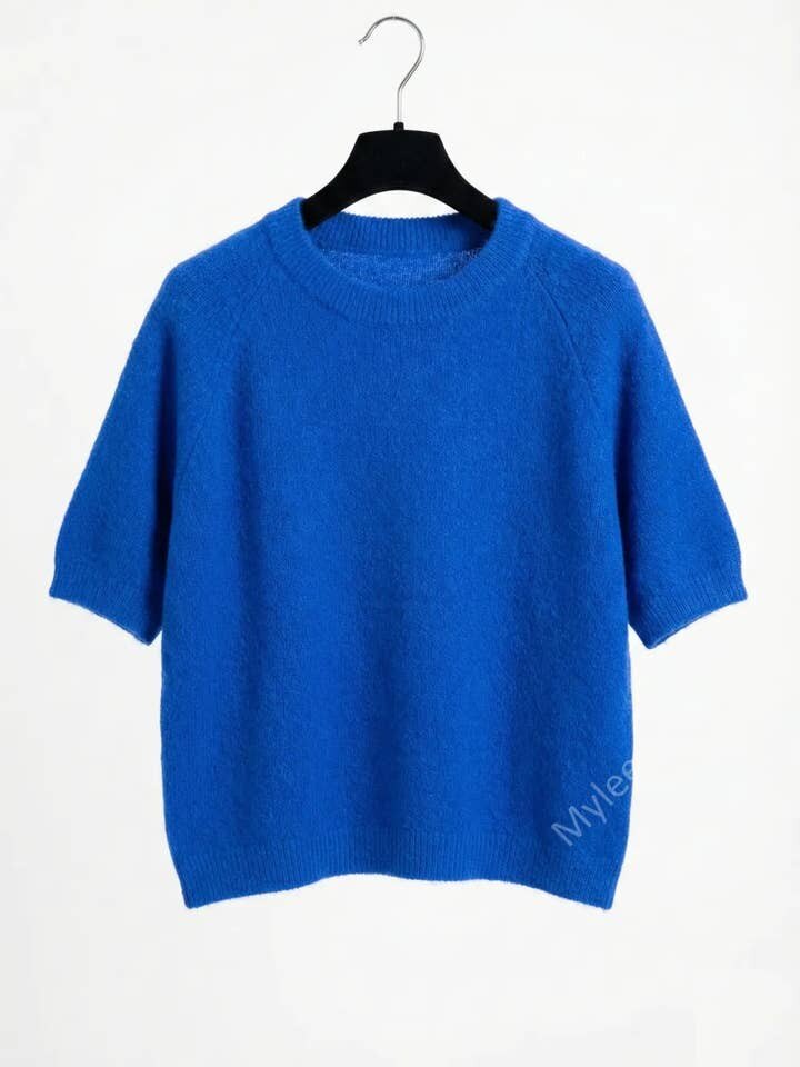 MYSSBASRB Short Sleeve Baby Alpaca Sweater T-Shirt Royal Blue