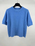 MYSSBASBL Short Sleeve Baby Alpaca Sweater T-Shirt Blue