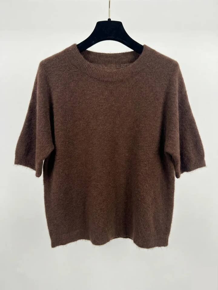 MYSSBASCH Short Sleeve Baby Alpaca Sweater T-Shirt Chocolate