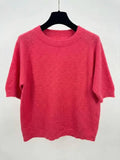 MYSSBASCR Short Sleeve Baby Alpaca Sweater T-Shirt Coral