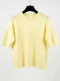 MYSSBASLY Short Sleeve Baby Alpaca Sweater T-Shirt Light Yellow