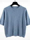 MYSSBASJN Short Sleeve Baby Alpaca Sweater T-Shirt Jeans