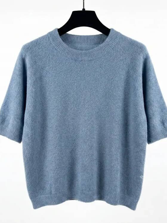 MYSSBASJN Short Sleeve Baby Alpaca Sweater T-Shirt Jeans