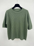 MYSSBASKK Short Sleeve Baby Alpaca Sweater T-Shirt Kaki