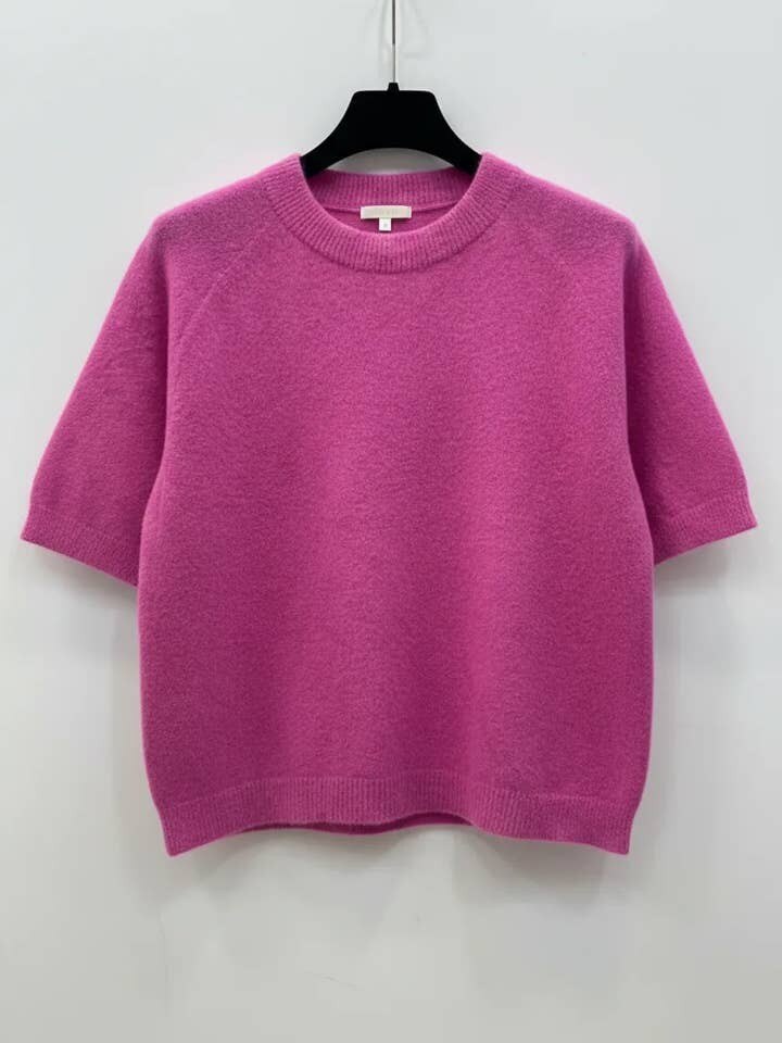MYSSBASMG Short Sleeve Baby Alpaca Sweater T-Shirt Magenta