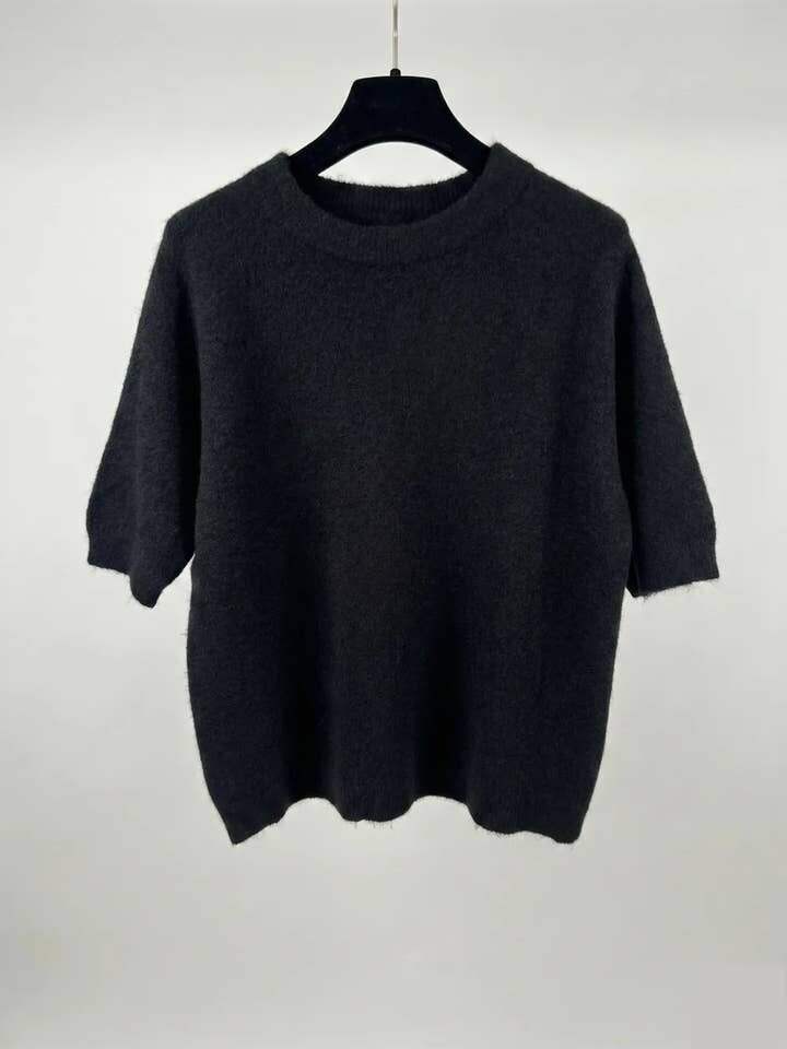 MYSSBASBK Short Sleeve Baby Alpaca Sweater T-Shirt Black