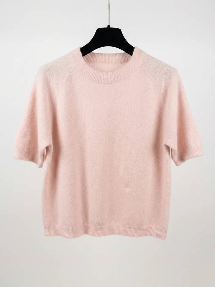 MYSSBASNU Short Sleeve Baby Alpaca Sweater T-Shirt Nude