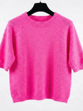 MYSSBASPF Short Sleeve Baby Alpaca Sweater T-Shirt Pink Flash