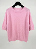 MYSSBASPK Short Sleeve Baby Alpaca Sweater T-Shirt Pink