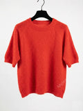 MYSSBASORR Short Sleeve Baby Alpaca Sweater T-Shirt Orange Red