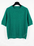 MYSSBASDG Short Sleeve Baby Alpaca Sweater T-Shirt Dark Green