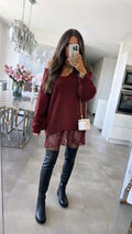 ESTLV1 Burgundy Lace Trim Sweater