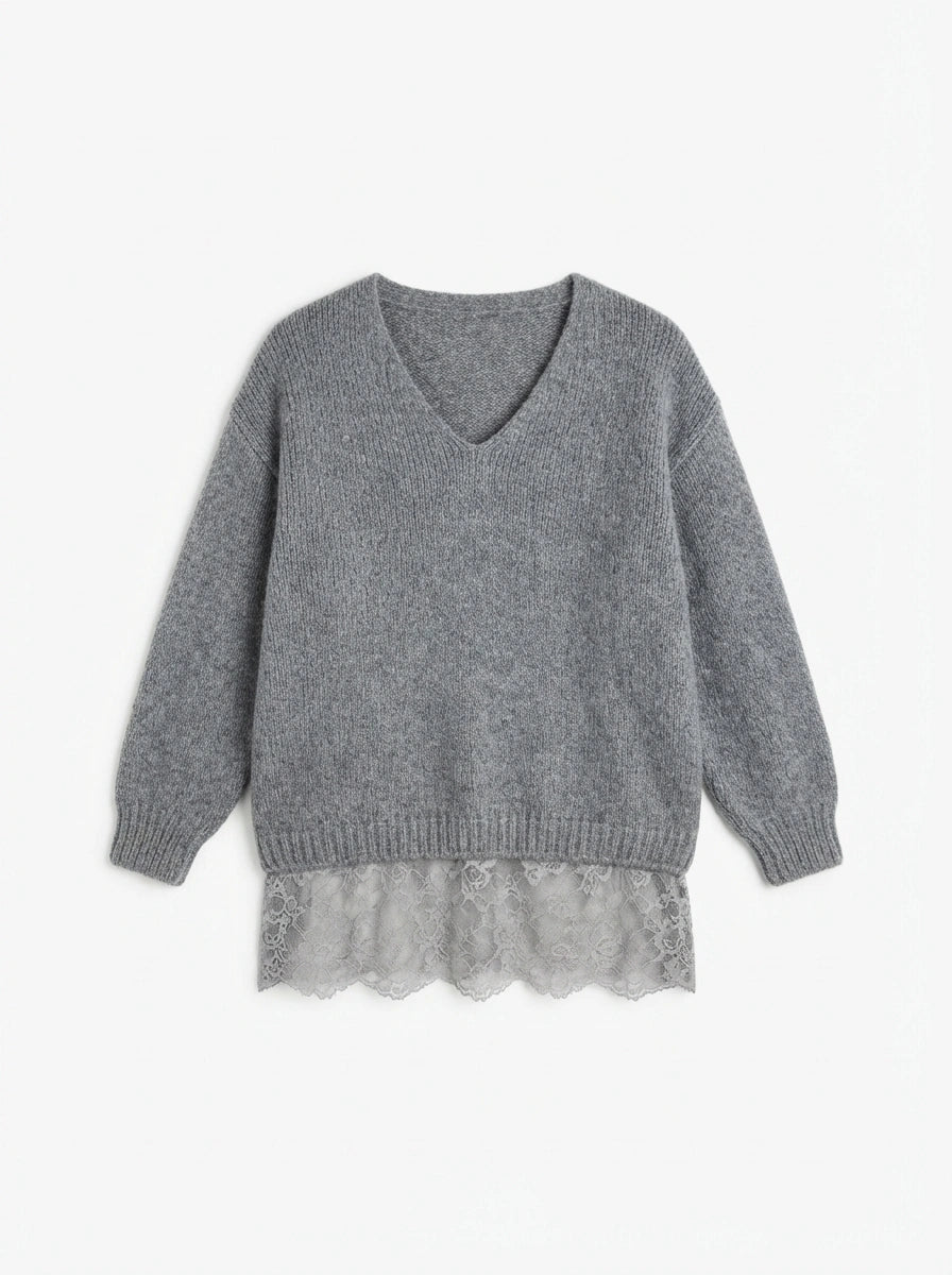 ESTLV3 Gray Lace Trim Sweater