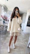 ESTLV4 Ivory Lace Trim Sweater