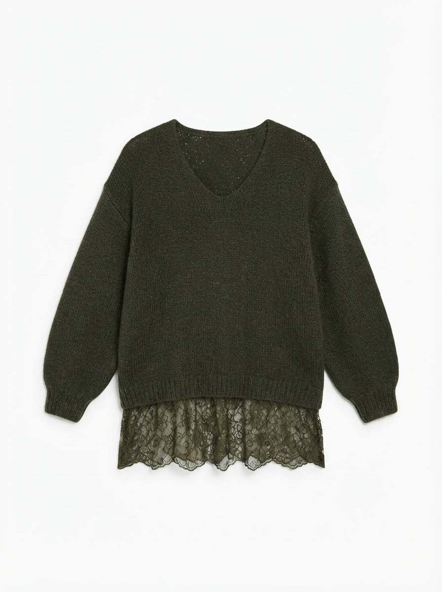 ESTLV5 Khaki Lace Trim Sweater