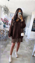 ESTLV6 Brown Lace Trim Sweater